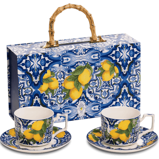 Box Ceramica luxury Blue Morning - Set of 2 cups + saucers for cappuccino 220 ml