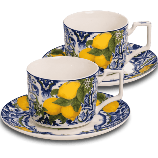 Box Ceramica luxury Blue Morning - Set of 2 cups + saucers for cappuccino 220 ml