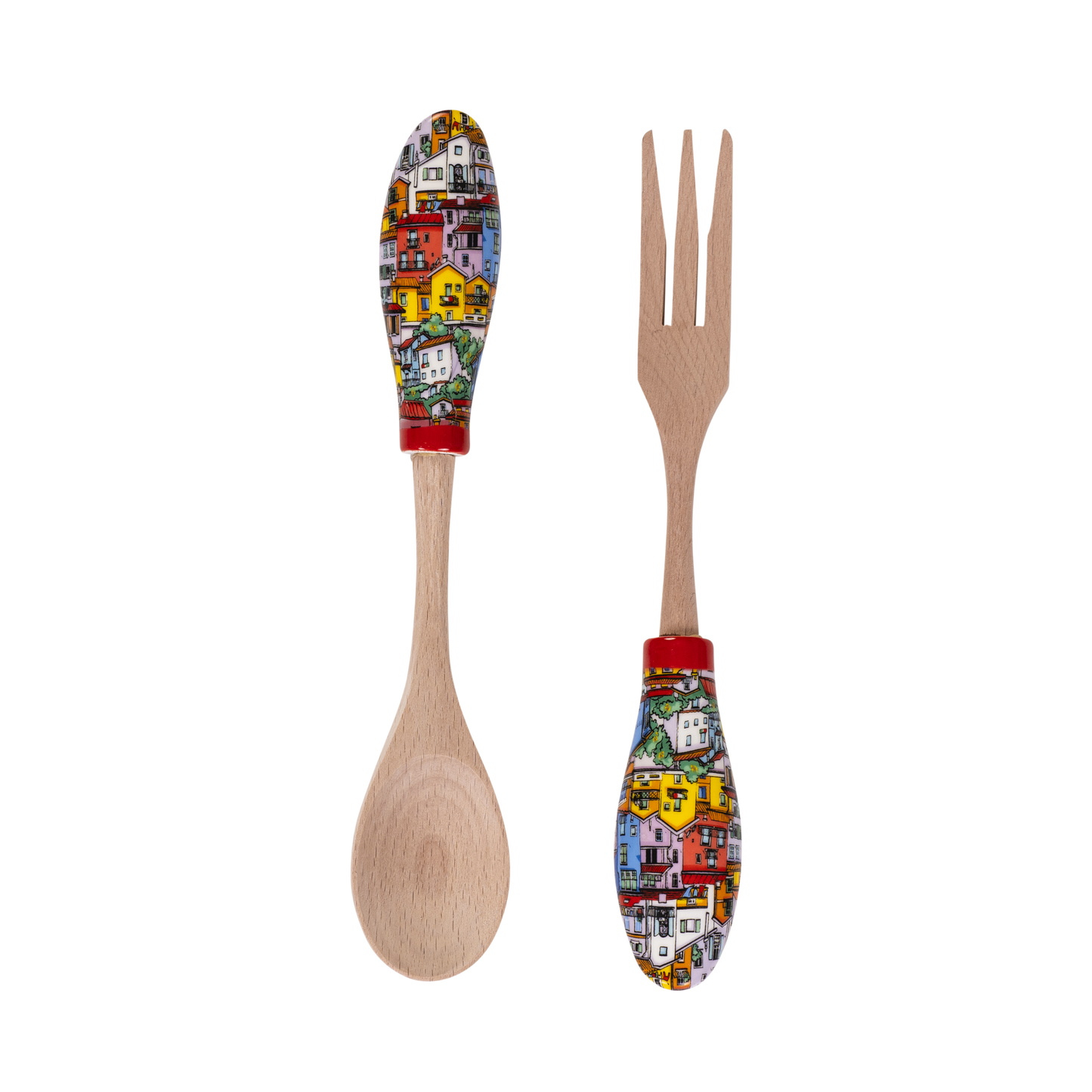 Coppia Posate in Ceramica e Legno - Tiny Houses - SF189