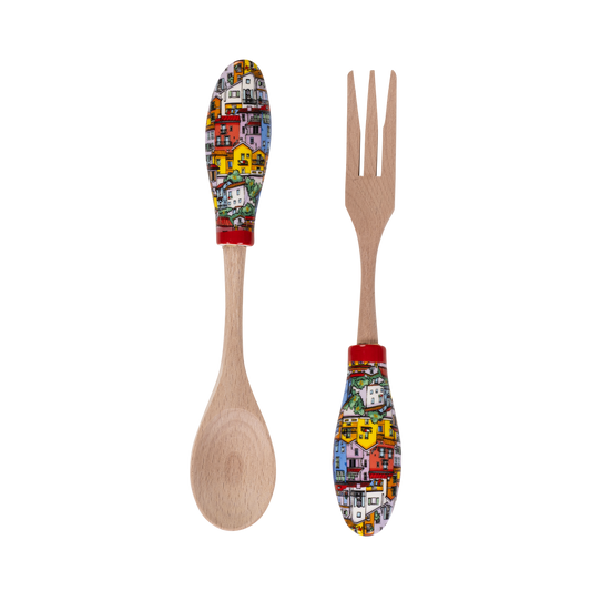 Coppia Posate in Ceramica e Legno - Tiny Houses - SF189