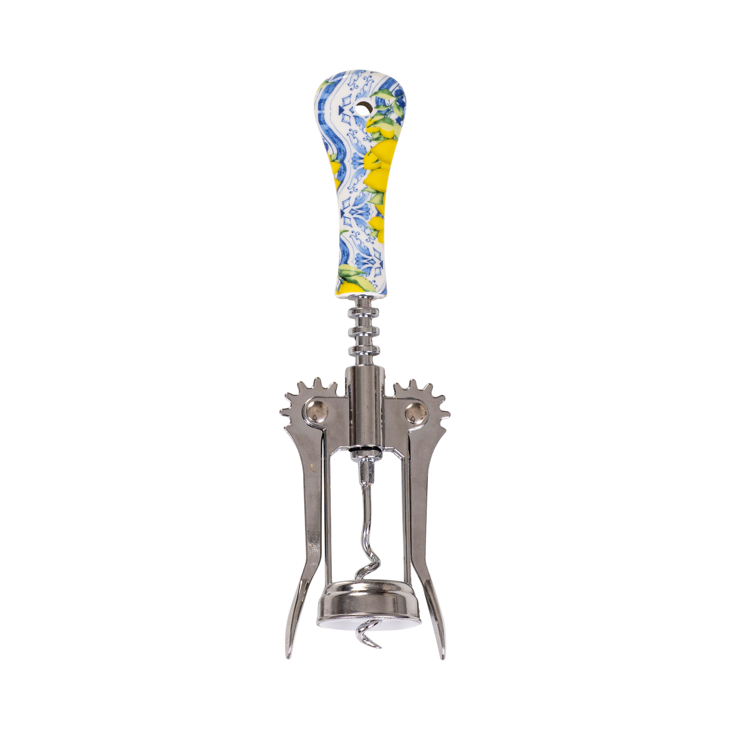 Cavatappi a Leva in Acciaio con Manico in Ceramica – Decoro Limoni Blu (con Scatola Regalo) - SF206