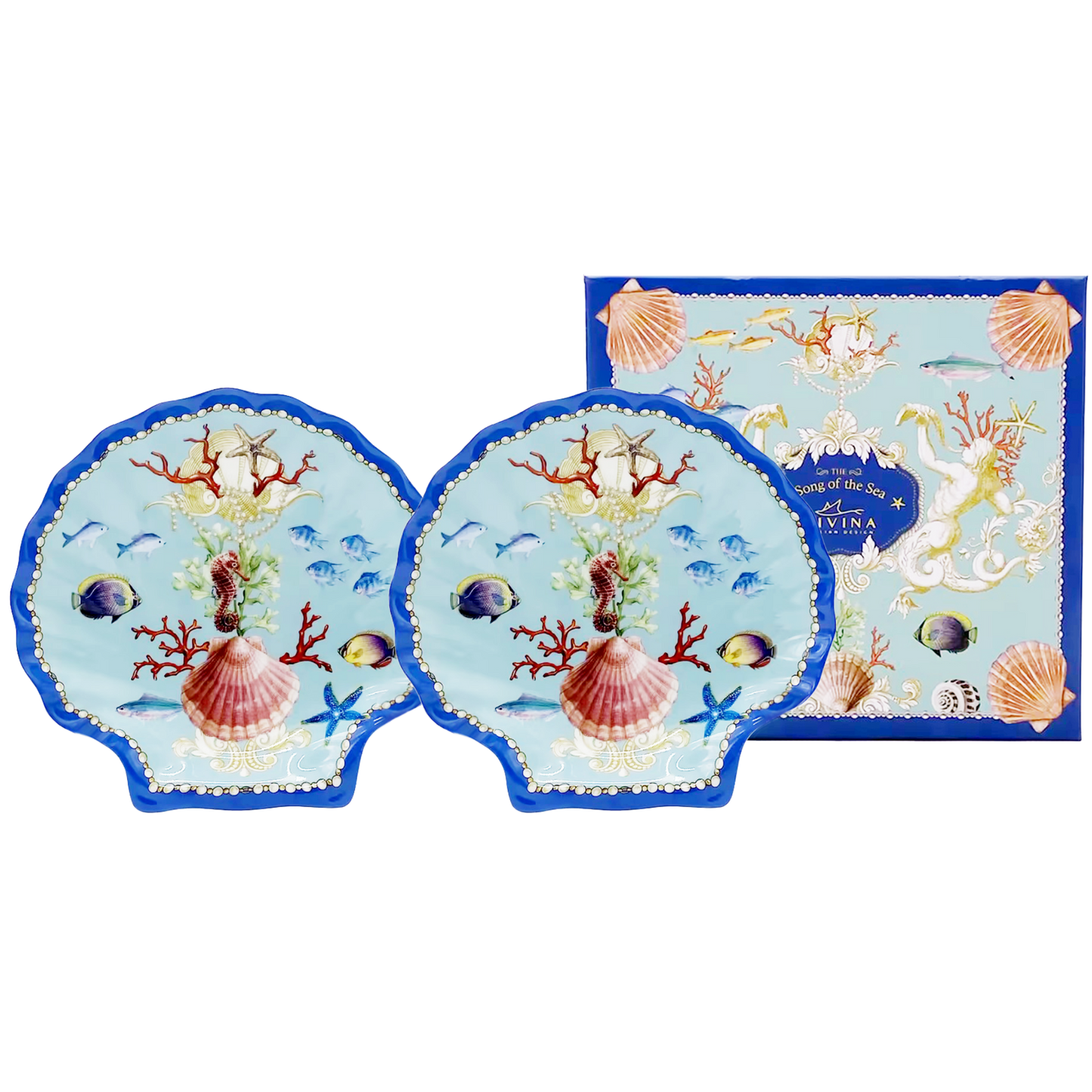 Piatti in Ceramica a Forma di Conchiglia, Set da 2 pezzi, Song of the Sea, 19 cm, Decorazione Marina - SF230