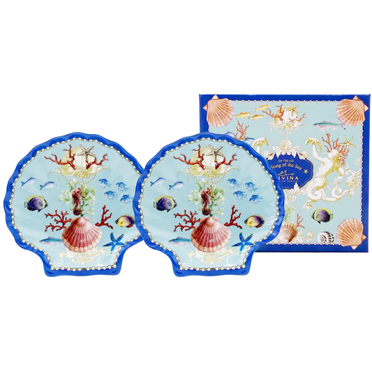 Piatti in Ceramica a Forma di Conchiglia, Set da 2 pezzi, Song of the Sea, 19 cm, Decorazione Marina - SF230