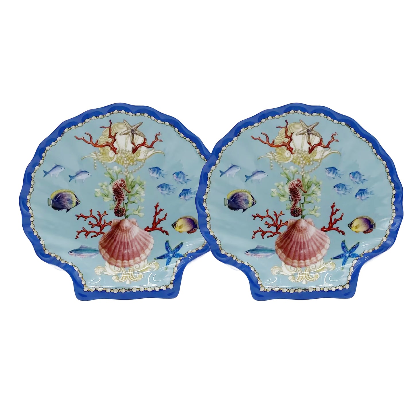Piatti in Ceramica a Forma di Conchiglia, Set da 2 pezzi, Song of the Sea, 19 cm, Decorazione Marina - SF230