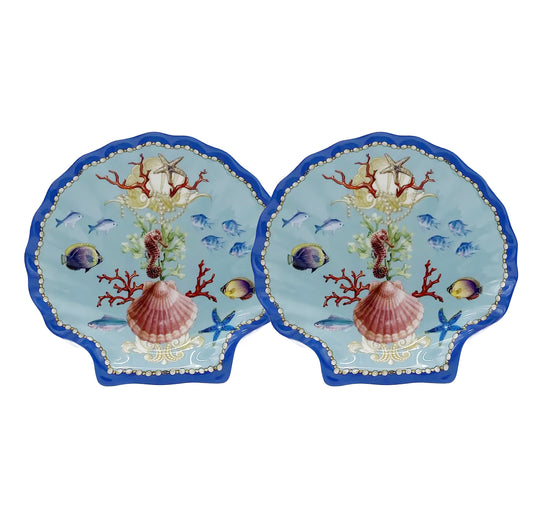 Piatti in Ceramica a Forma di Conchiglia, Set da 2 pezzi, Song of the Sea, 19 cm, Decorazione Marina - SF230
