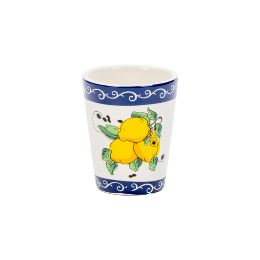 Bicchierino in Ceramica con Bordo Blu e Giallo Limone - SF96