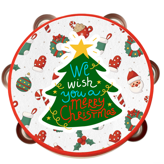 Tamburello di Natale con Albero “We Wish You a Merry Christmas” - 18 cm
