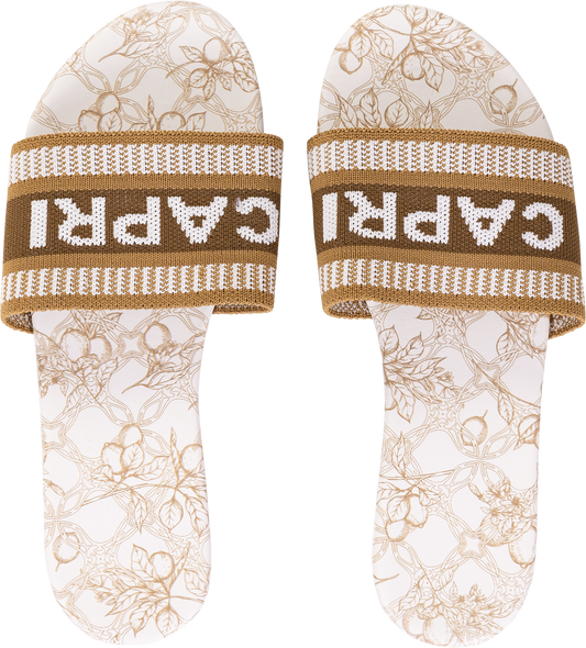 Ciabatte a Fascia Donna – CAPRI, Stampa Limoni, Look Mediterraneo - Beige