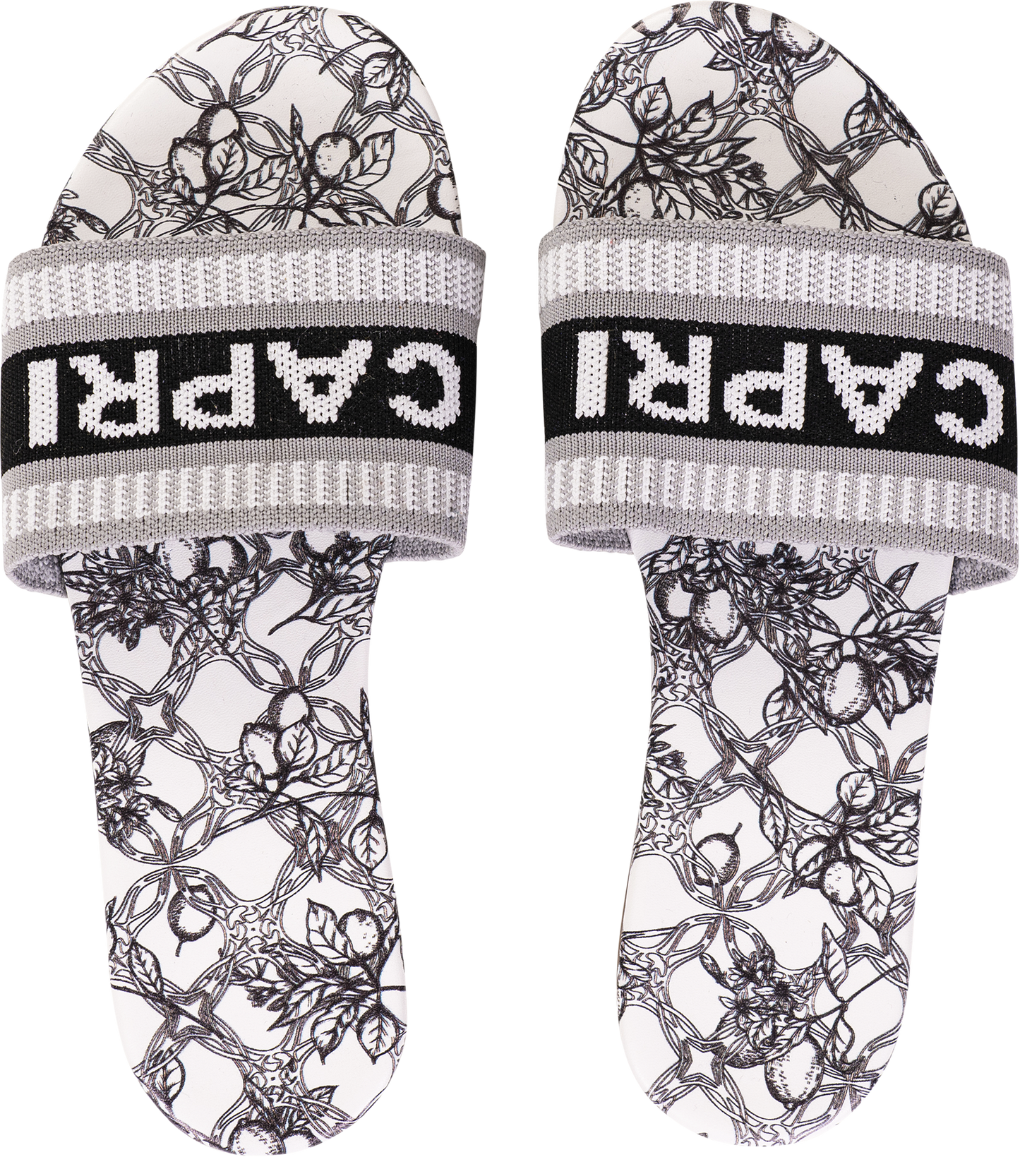 Ciabatte a Fascia Donna – CAPRI, Stampa Limoni, Look Mediterraneo - Nero