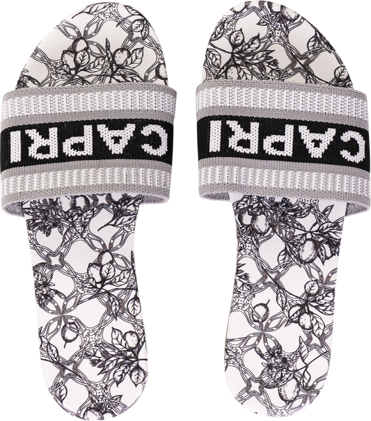 Ciabatte a Fascia Donna – CAPRI, Stampa Limoni, Look Mediterraneo - Nero