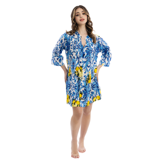 Abito estivo Kaftano Donna con Limoni e Maioliche - VEST 106 - K01