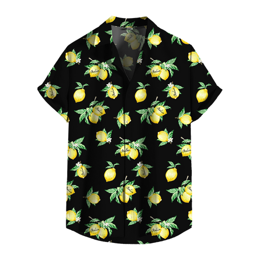 Camicia Uomo Estiva Maniche Corte con Stampa Originale – Look Casual Elegante – Vestibilità Regolare – Perfetta per Vacanze, Mare, Tempo Libero - VEST 168 - LEMON B1