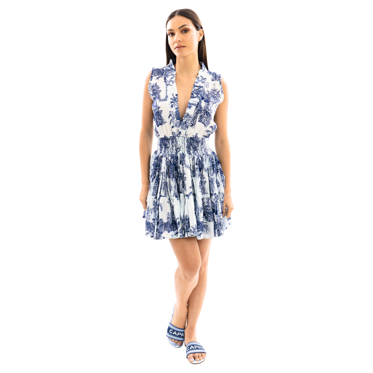Vestito Donna con Arricciatura in vita, estivo con scollo a v 100% cotone - VEST 173 - AV01