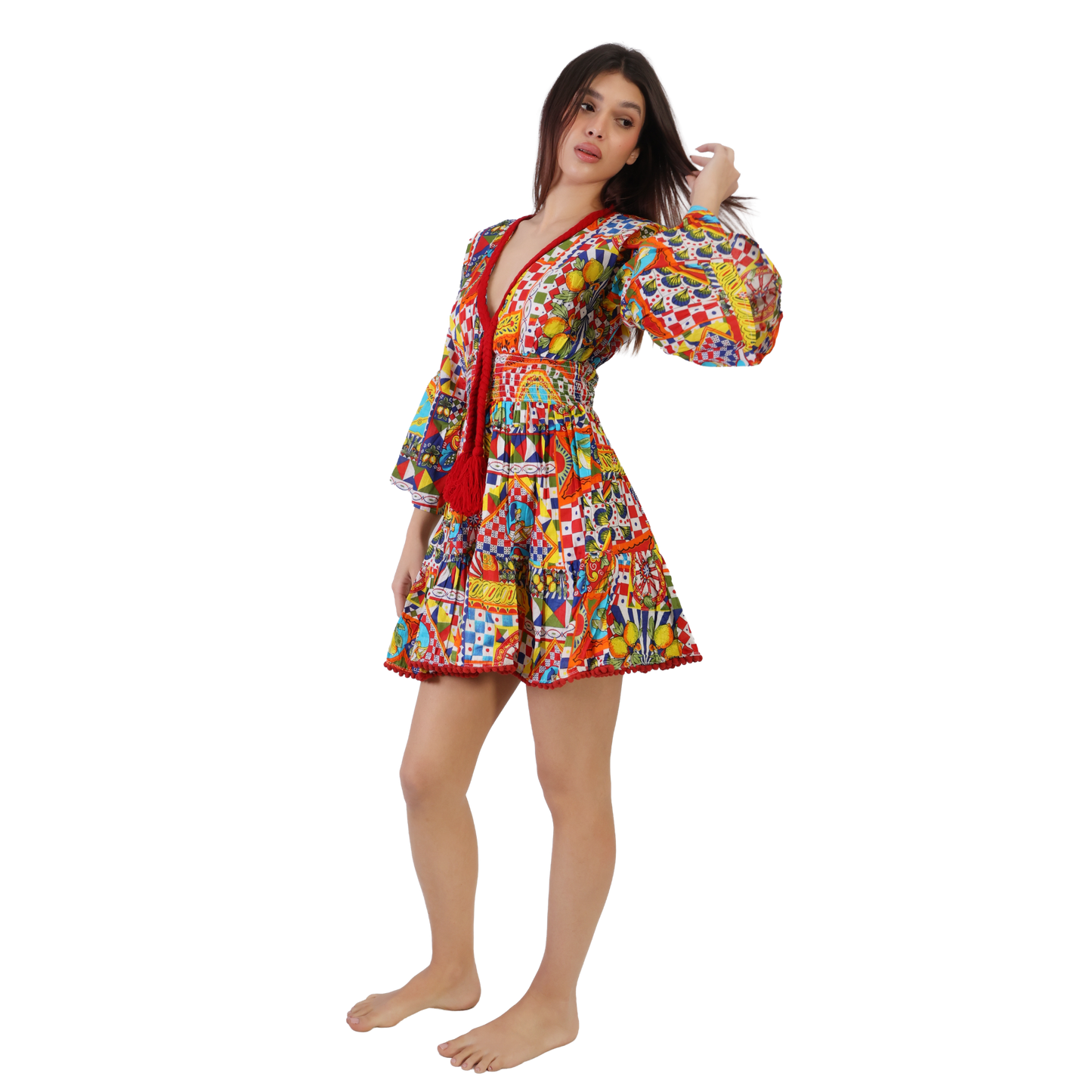 Vestito Treccia Donna estivo con scollo a v 100% cotone - VEST 175 - T03