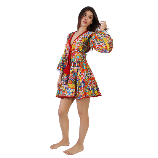 Vestito Treccia Donna estivo con scollo a v 100% cotone - VEST 175 - T03