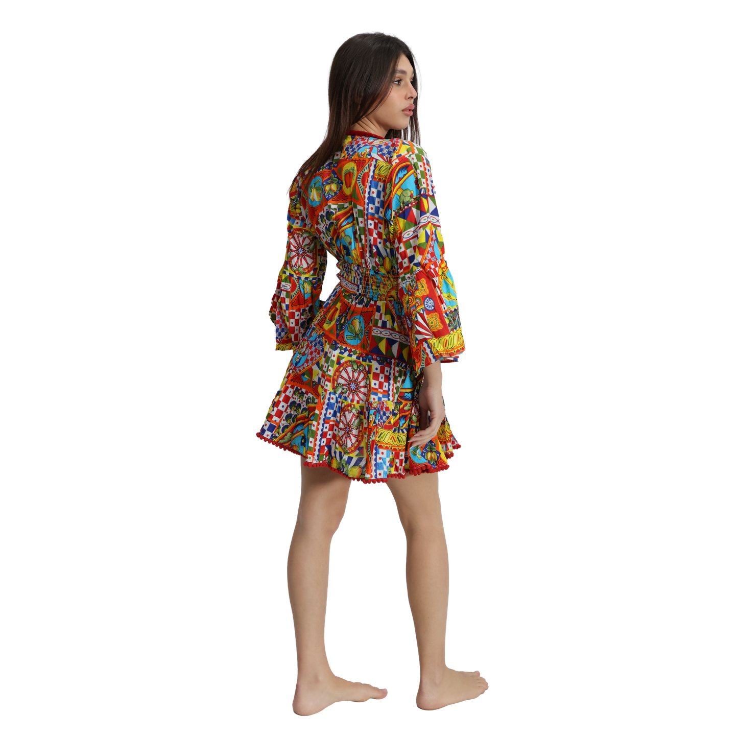 Vestito Treccia Donna estivo con scollo a v 100% cotone - VEST 175 - T03