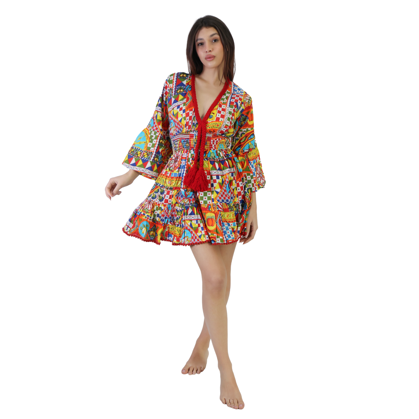 Vestito Treccia Donna estivo con scollo a v 100% cotone - VEST 175 - T03