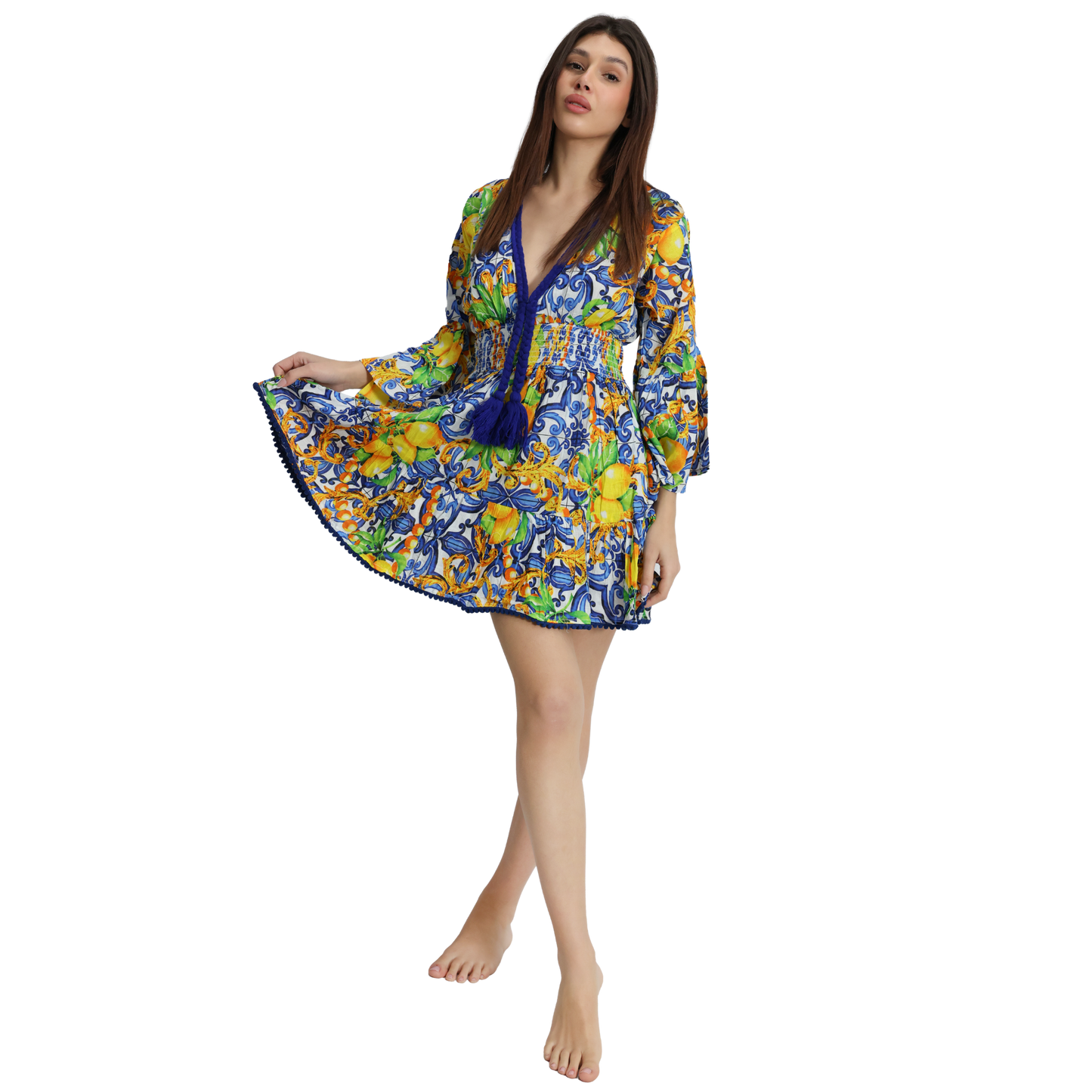 Vestito Treccia Donna estivo con scollo a v 100% cotone - VEST 175 - T03