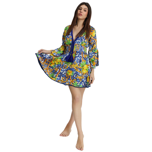 Vestito Treccia Donna estivo con scollo a v 100% cotone - VEST 175 - T03