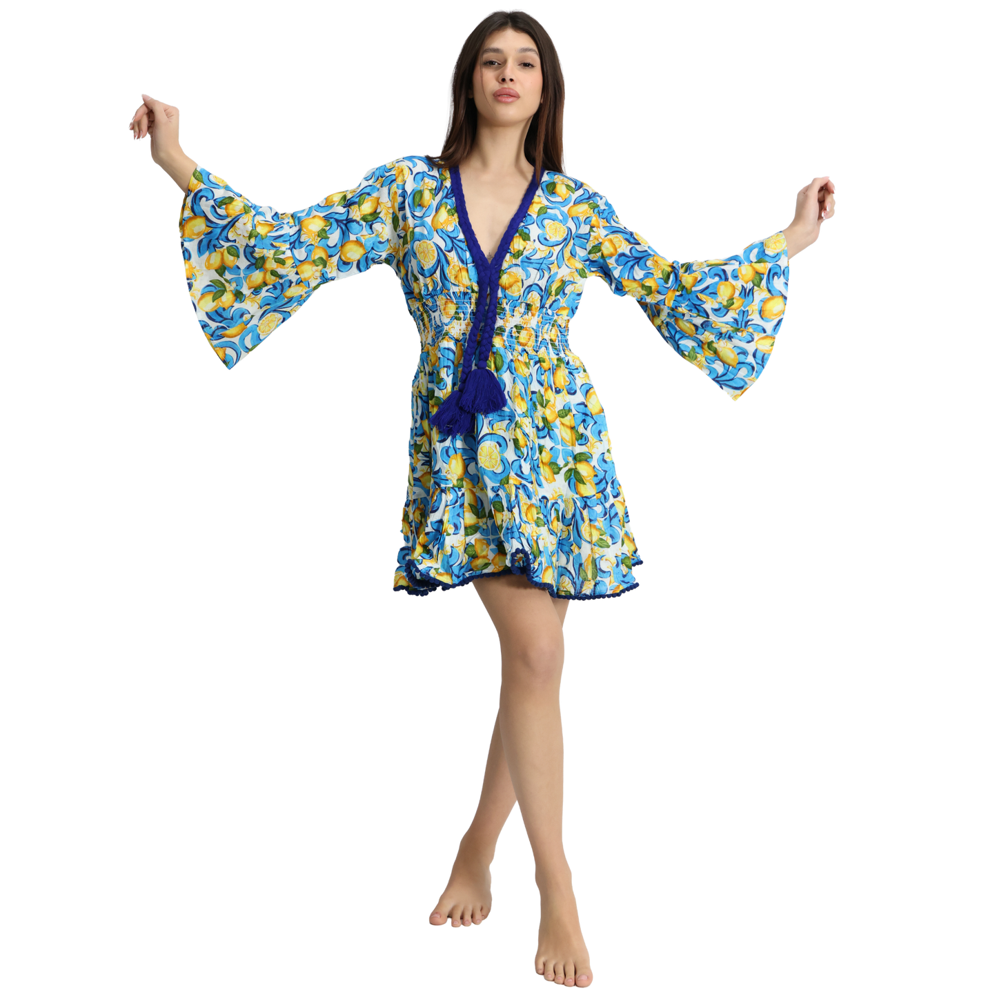 Vestito Treccia Donna estivo con scollo a v 100% cotone - VEST 175 - T03