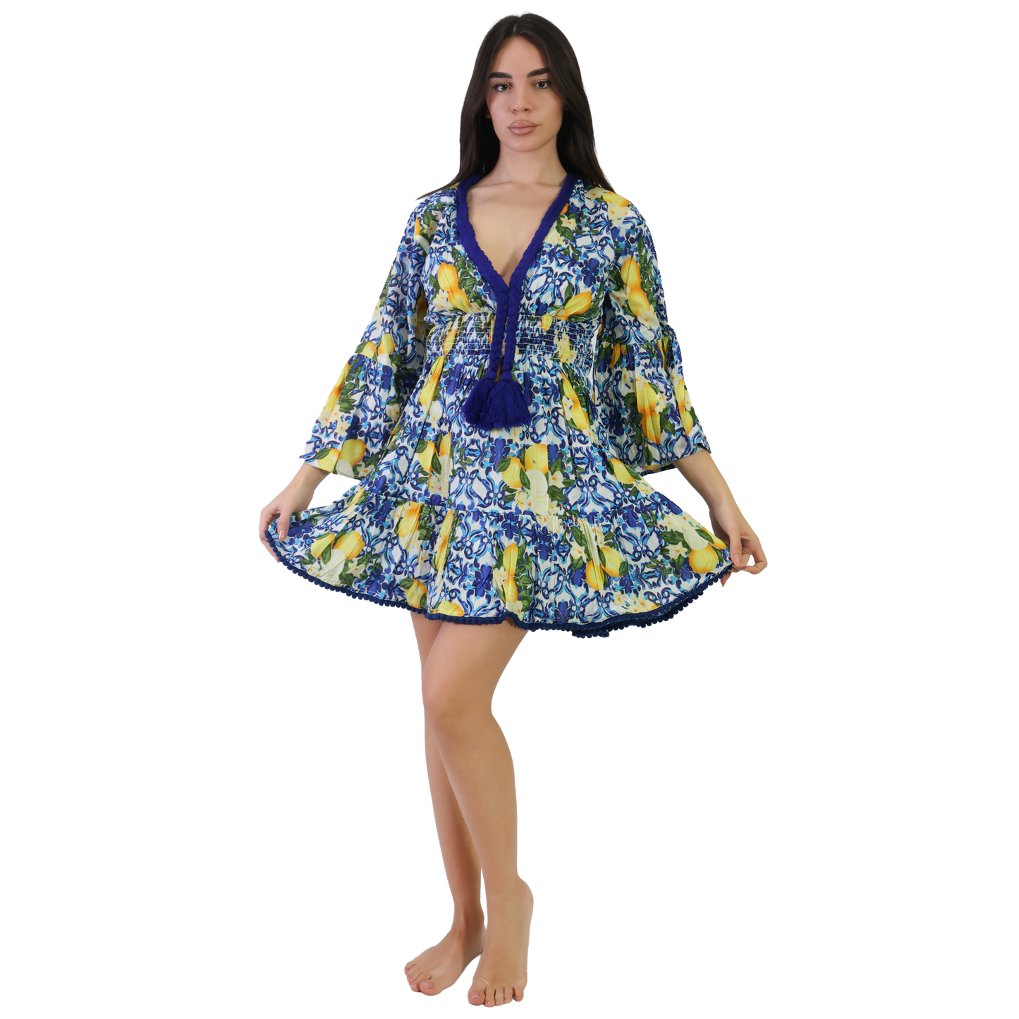 Vestito Treccia Donna estivo con scollo a v 100% cotone - VEST 175 - T03