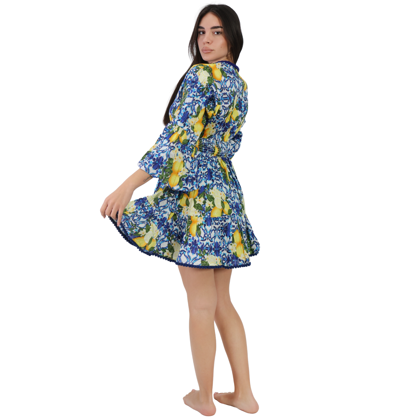 Vestito Treccia Donna estivo con scollo a v 100% cotone - VEST 175 - T03