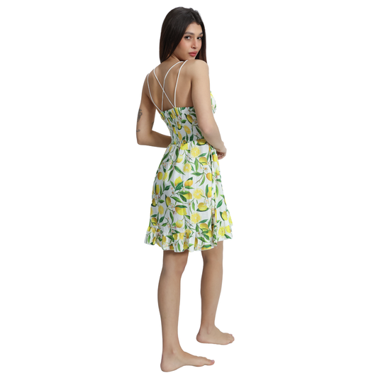 Vestito corto donna con spalline incrociate sulla schiena in diverse fantasie - VEST188