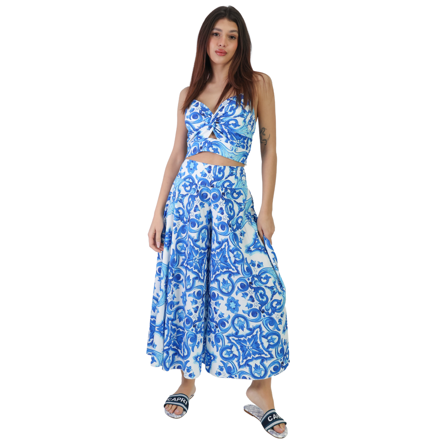 Outfit donna top e pantalone in diverse fantasie top regolabile e pantalone - Top VEST189 + Pantalone VEST190