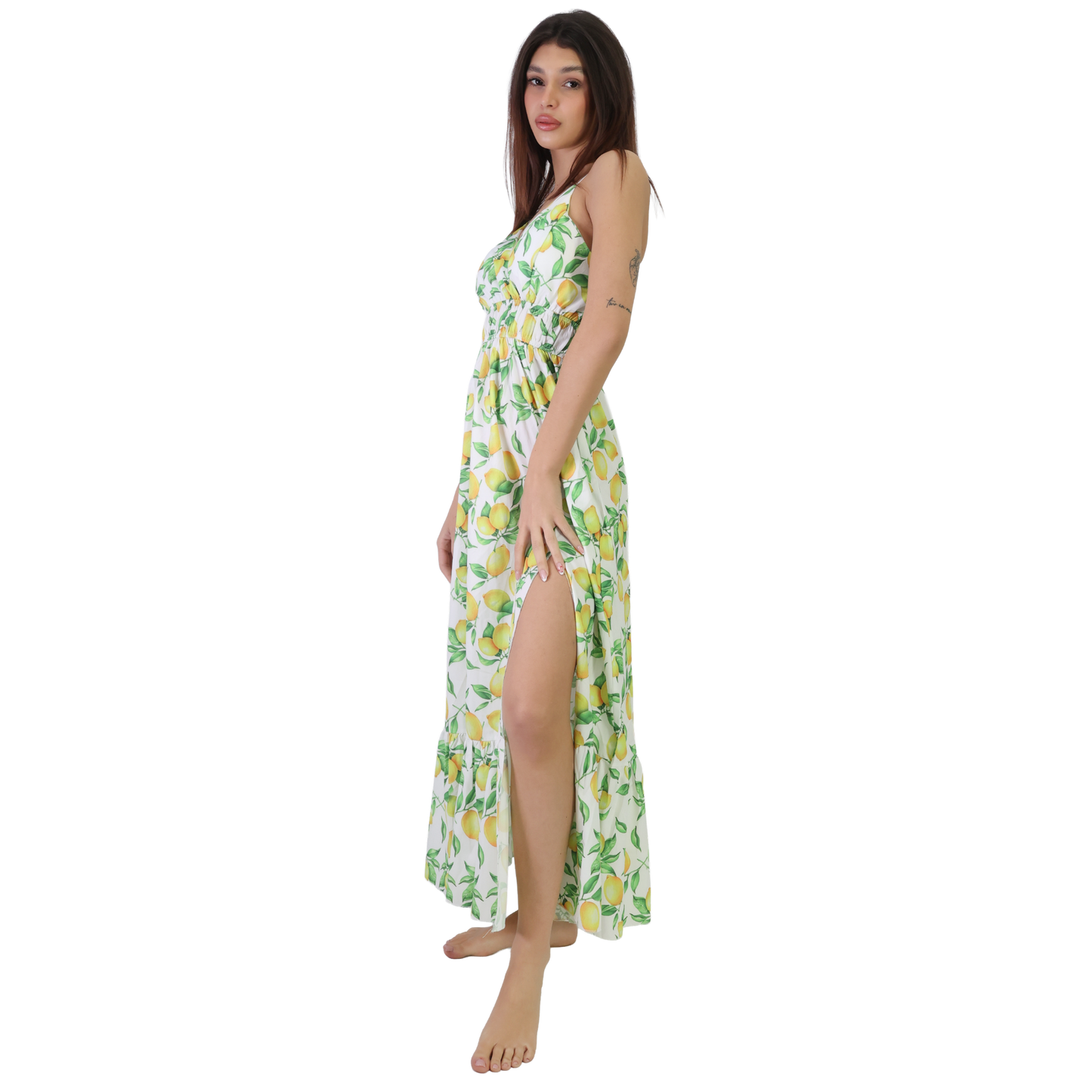 Vestito donna lungo con spalline regolabili e spacco - VEST195