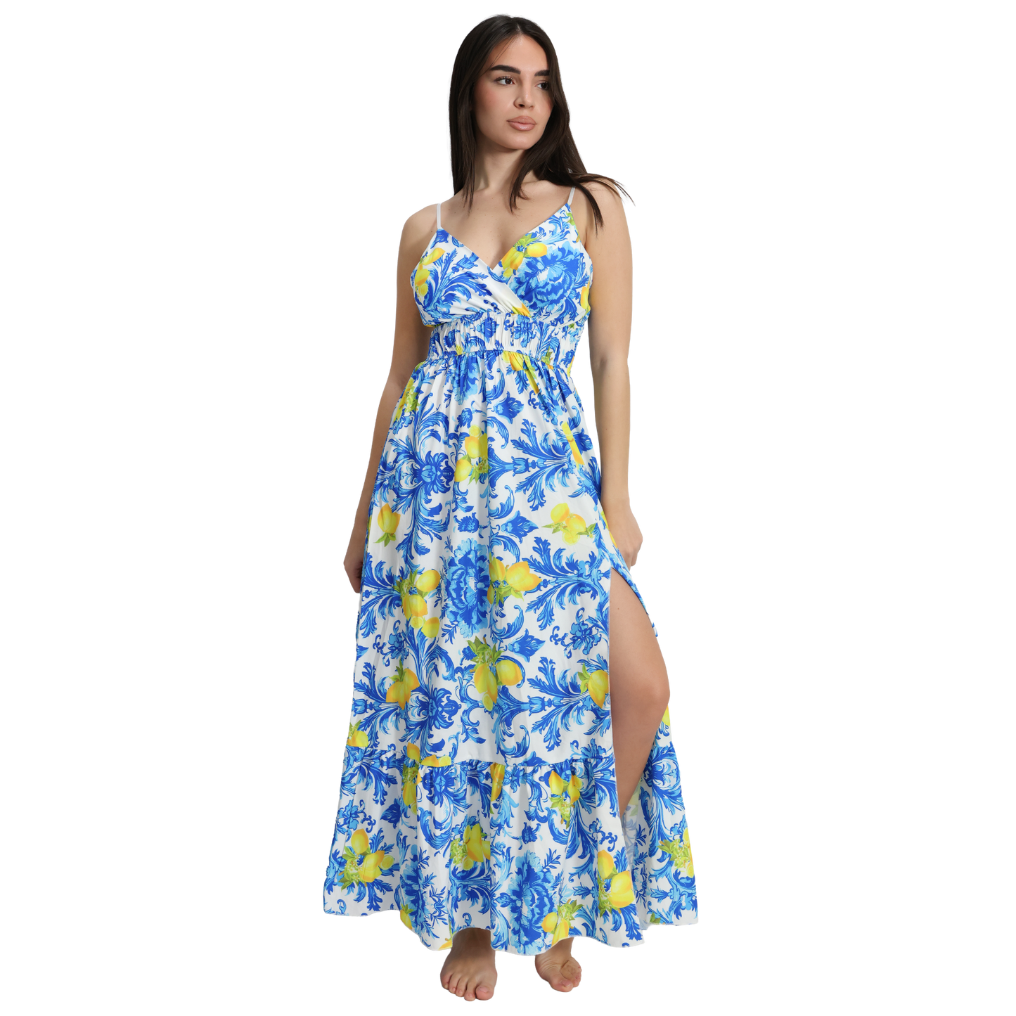 Vestito donna lungo con spalline regolabili e spacco - VEST195