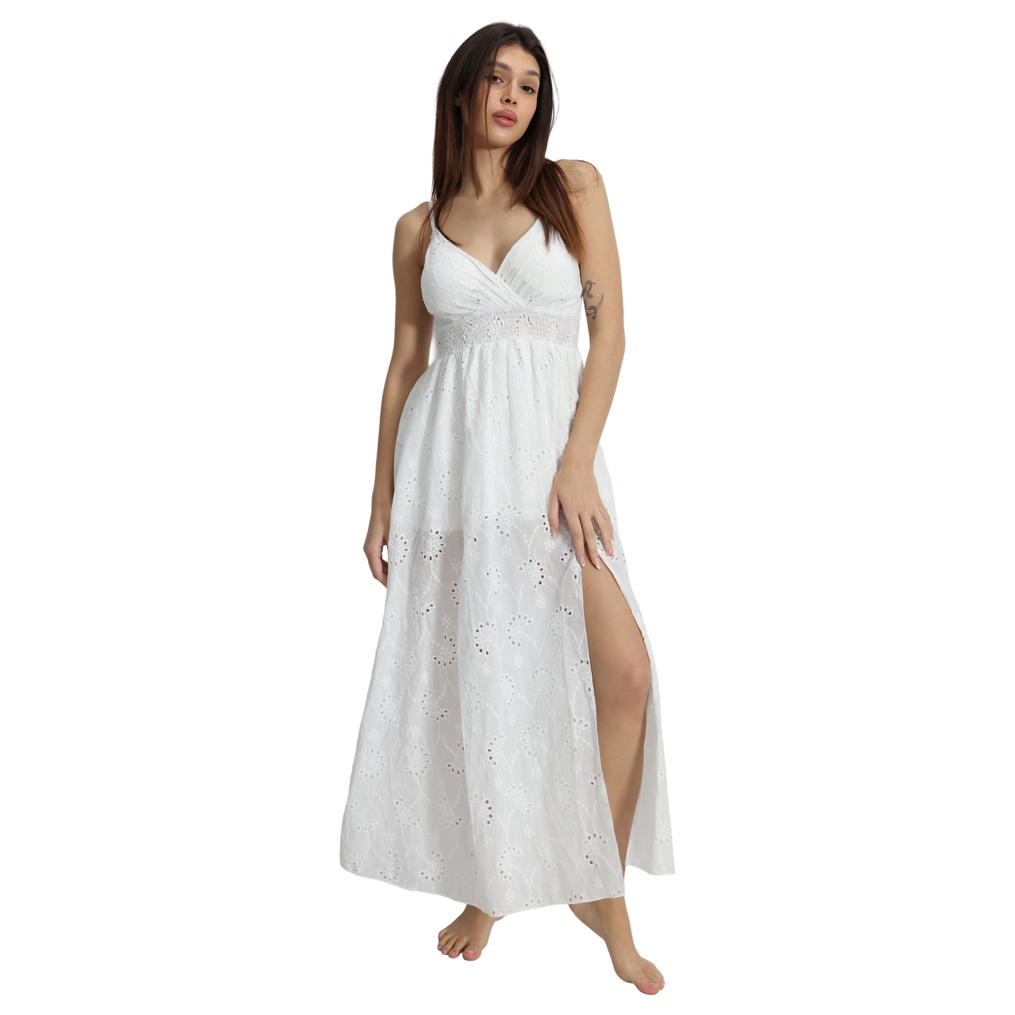 Vestito donna lungo in Pizzo Sangallo e spacco laterale - VEST203