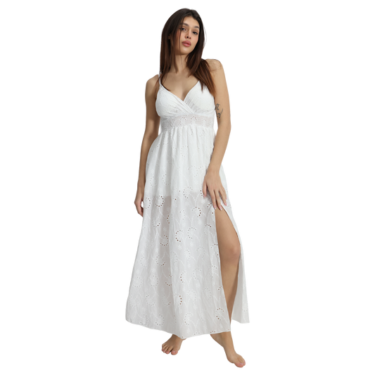 Vestito donna lungo in Pizzo Sangallo e spacco laterale - VEST203