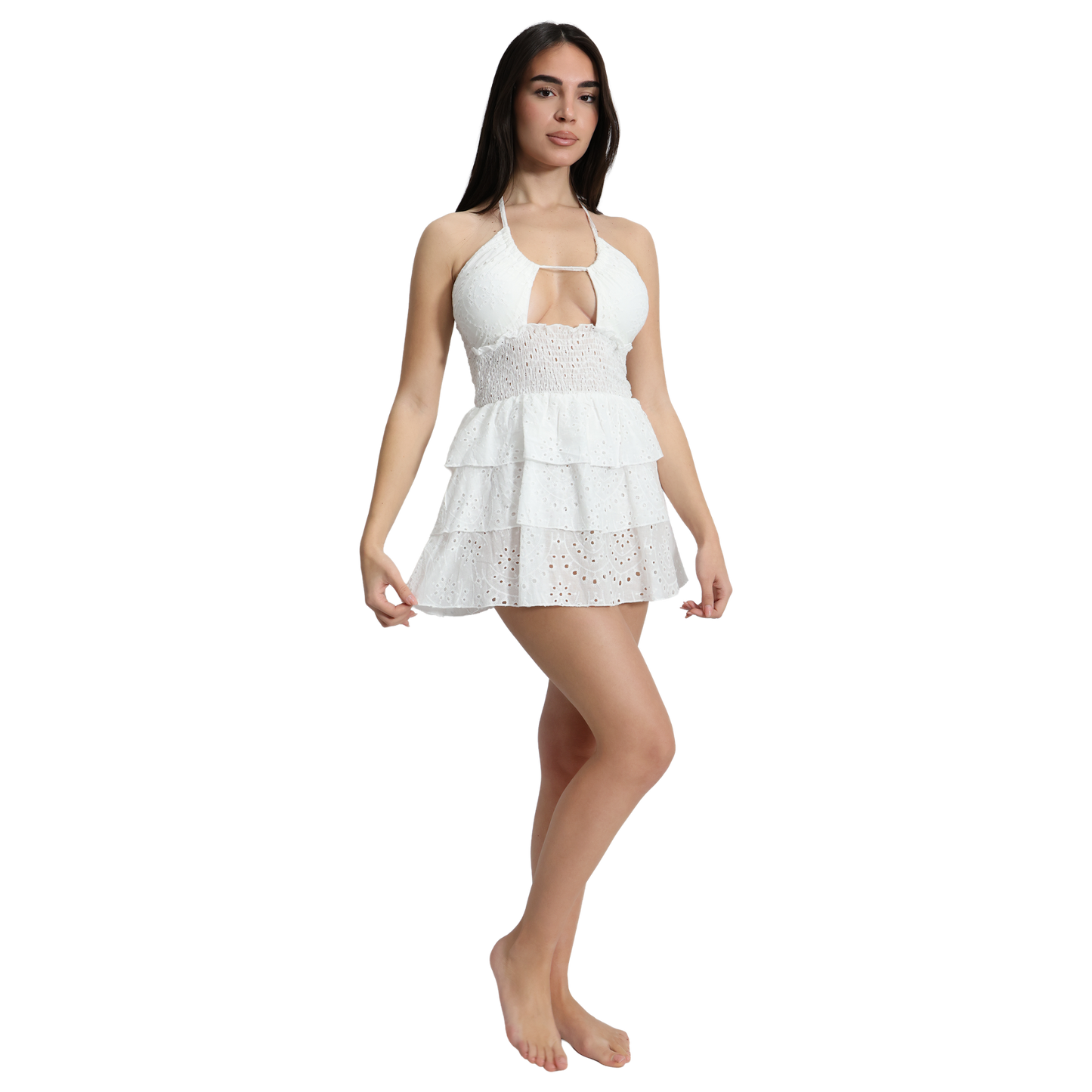 Mini dress donna in Pizzo Sangallo con scollo halter - VEST205