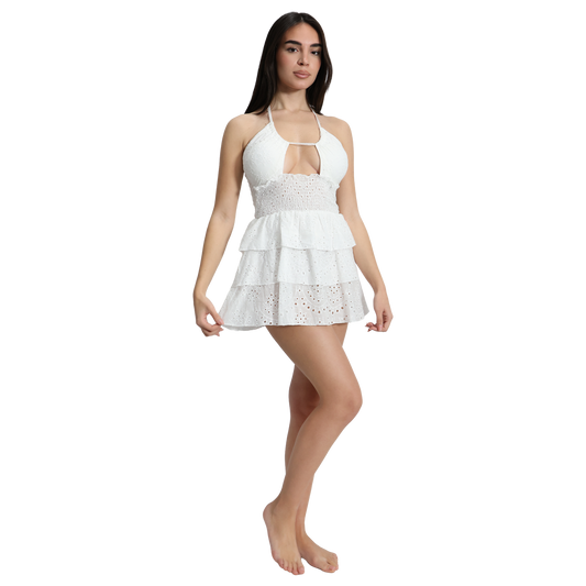 Mini dress donna in Pizzo Sangallo con scollo halter - VEST205
