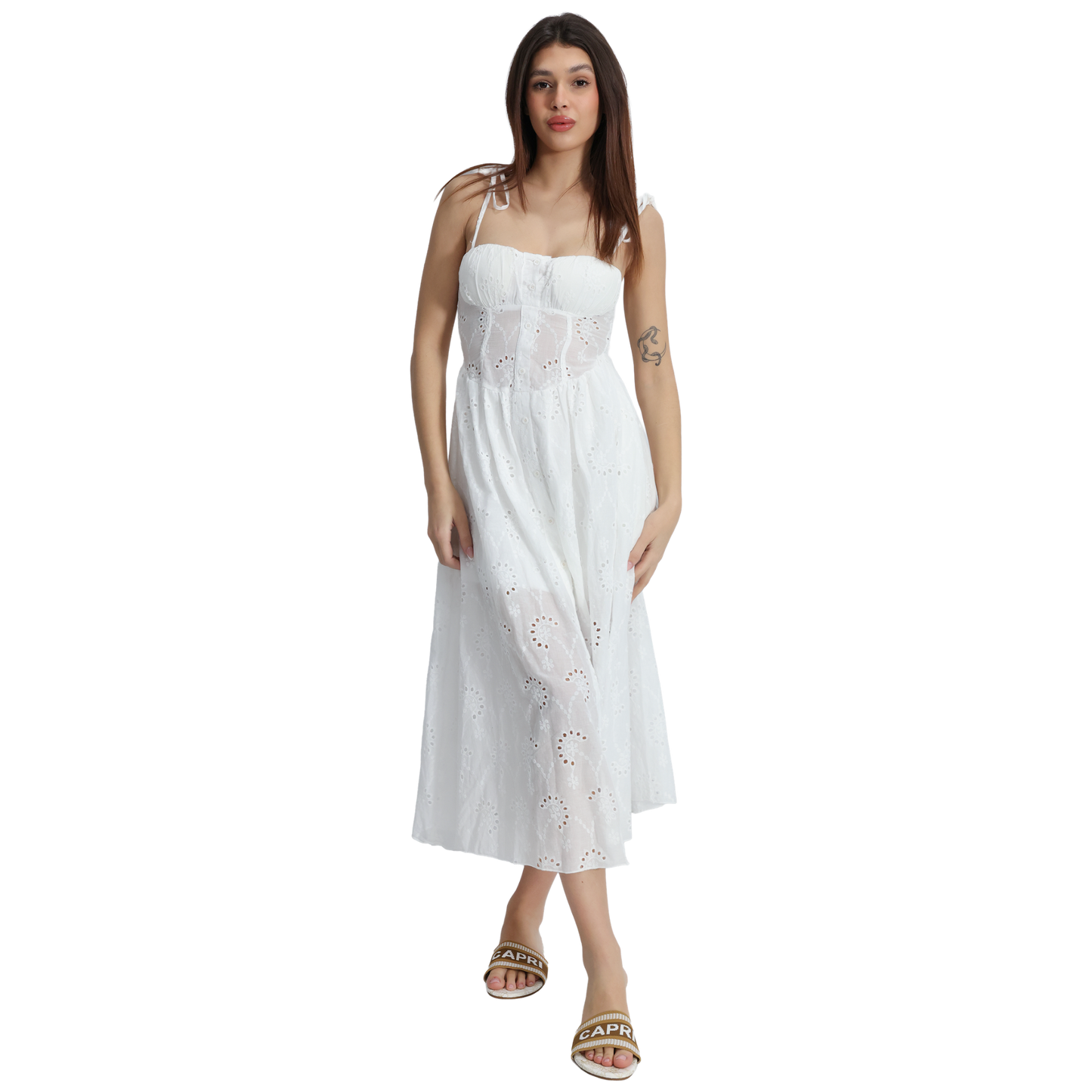 Vestito donna midi in Pizzo Sangallo con spalline regolabili - VEST206