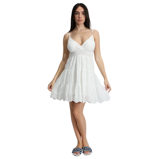 Vestito donna corto in Pizzo Sangallo con spalline regolabili - VEST208