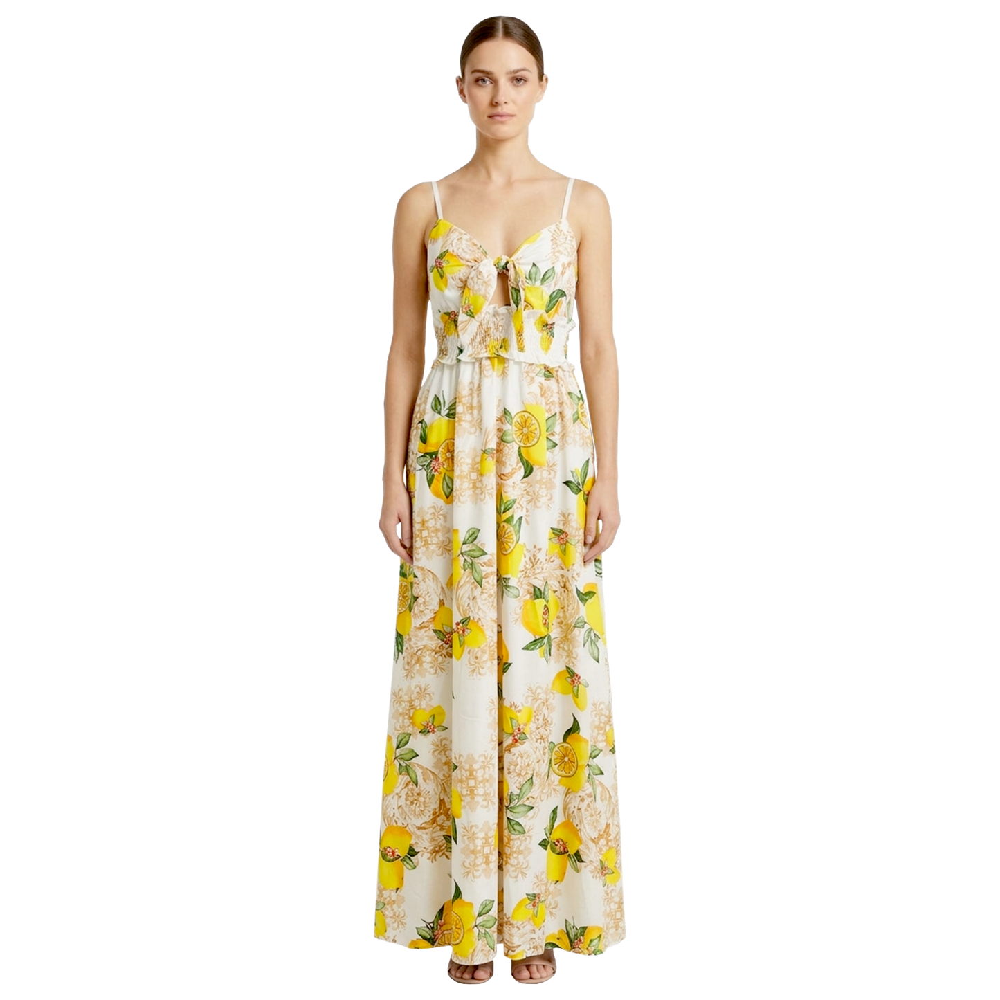 Abito lungo donna con nodo e spalline sottili regolabili - VEST216