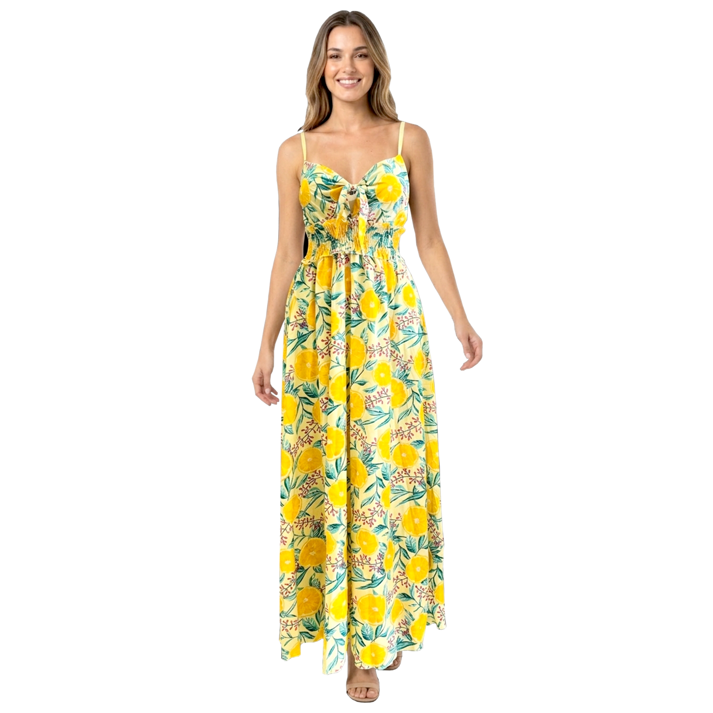 Abito lungo donna con nodo e spalline sottili regolabili - VEST216