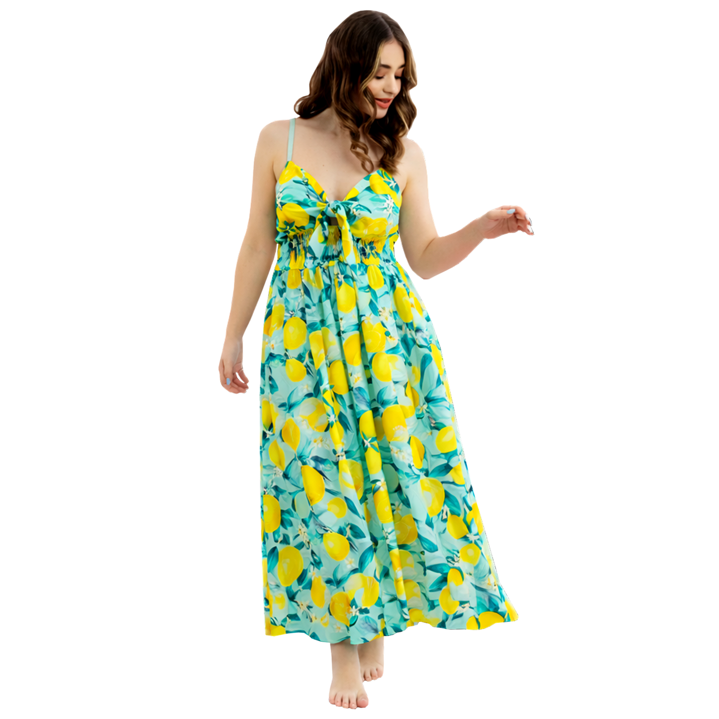 Abito lungo donna con nodo e spalline sottili regolabili - VEST216