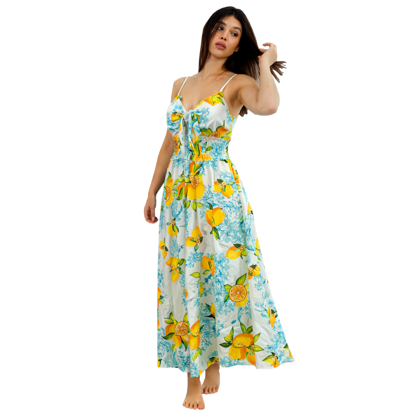 Abito lungo donna con nodo e spalline sottili regolabili - VEST216
