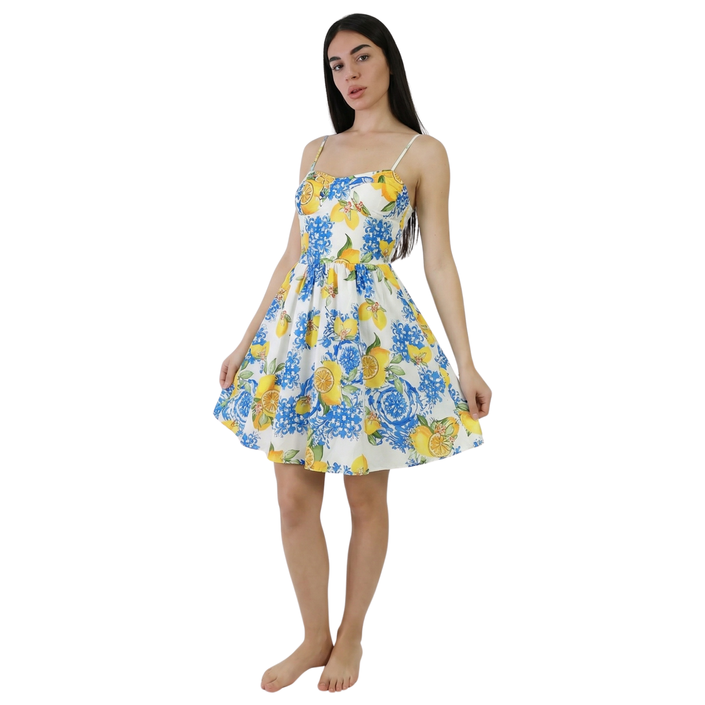 Abito corto donna con spalline sottili e gonna svasata - VEST217