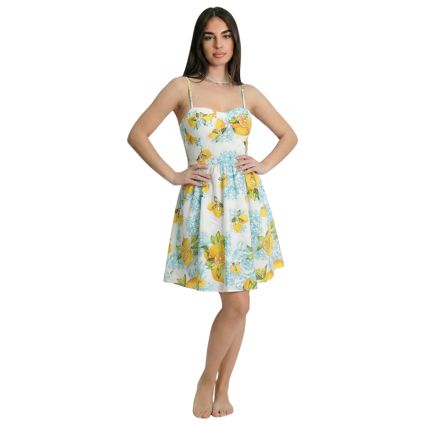 Abito corto donna con spalline sottili e gonna svasata - VEST217