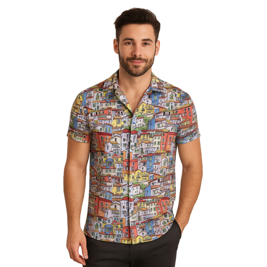 Camicia Uomo Estiva Maniche Corte con Stampa Originale – Look Casual Elegante – Vestibilità Regolare – Perfetta per Vacanze, Mare, Tempo Libero - VEST 168 - 03