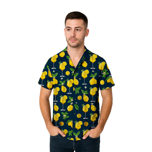 Camicia Uomo Estiva Maniche Corte con Stampa Originale – Look Casual Elegante – Vestibilità Regolare – Perfetta per Vacanze, Mare, Tempo Libero - VEST 168 - LEMON SPRITZ