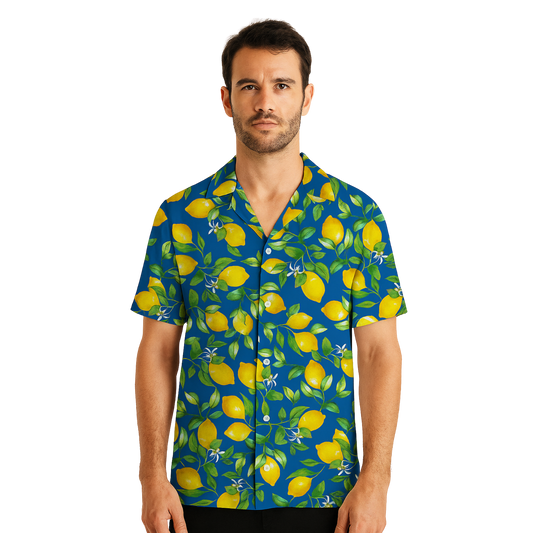 Camicia Uomo Estiva Maniche Corte con Stampa Originale – Look Casual Elegante – Vestibilità Regolare – Perfetta per Vacanze, Mare, Tempo Libero - VEST 168 - LEMON ROYAL